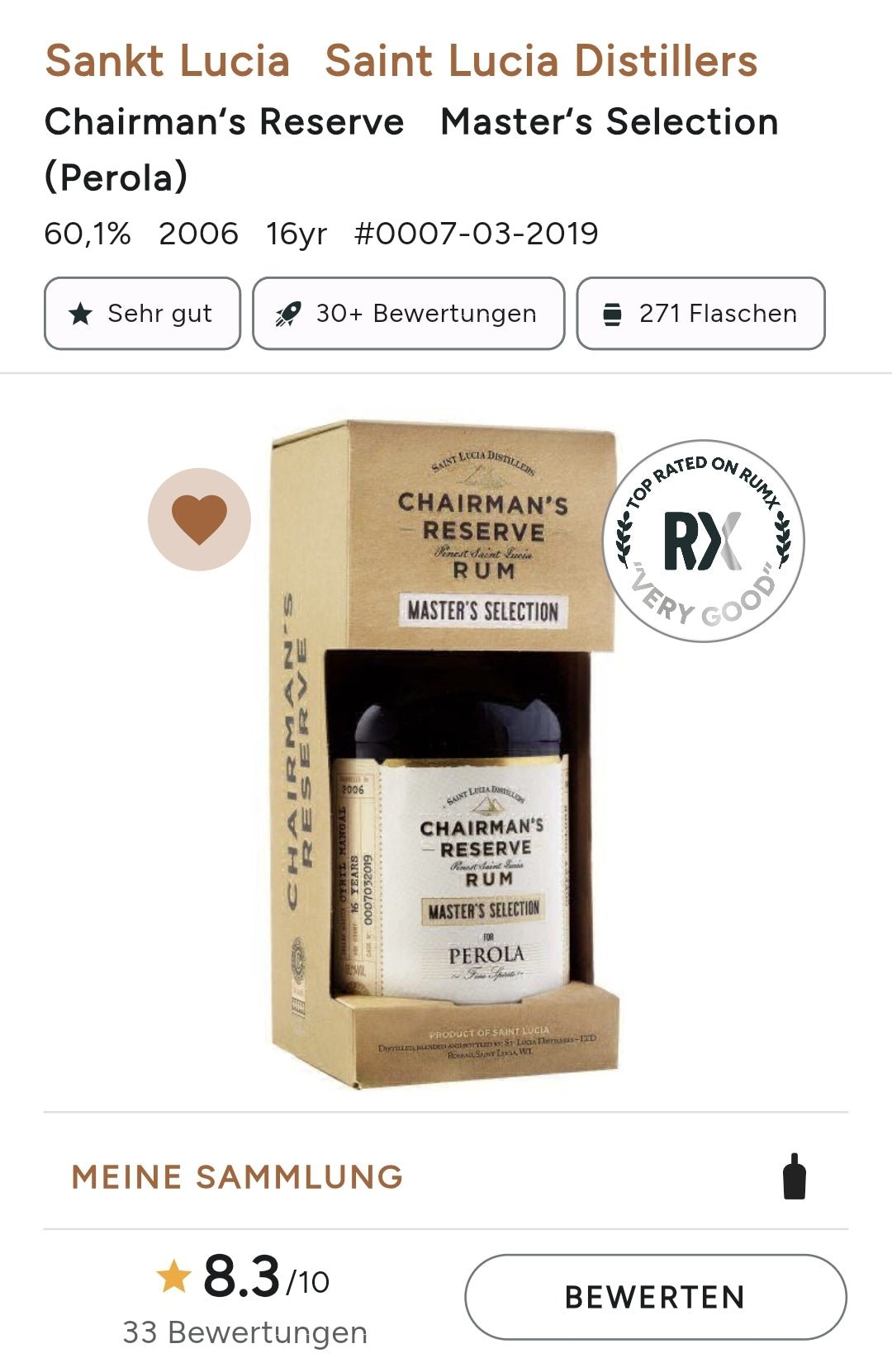Chairman´s Reserve Master´s Selection (Perola) 16y 0,7l 60,1% vol. single cask Rum Fassabfüllung Sonderedition