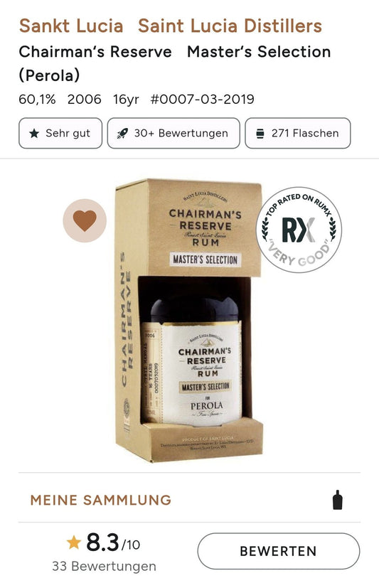 Chairman´s Reserve Master´s Selection (Perola) 16y 0,7l 60,1% vol. single cask Rum Fassabfüllung Sonderedition