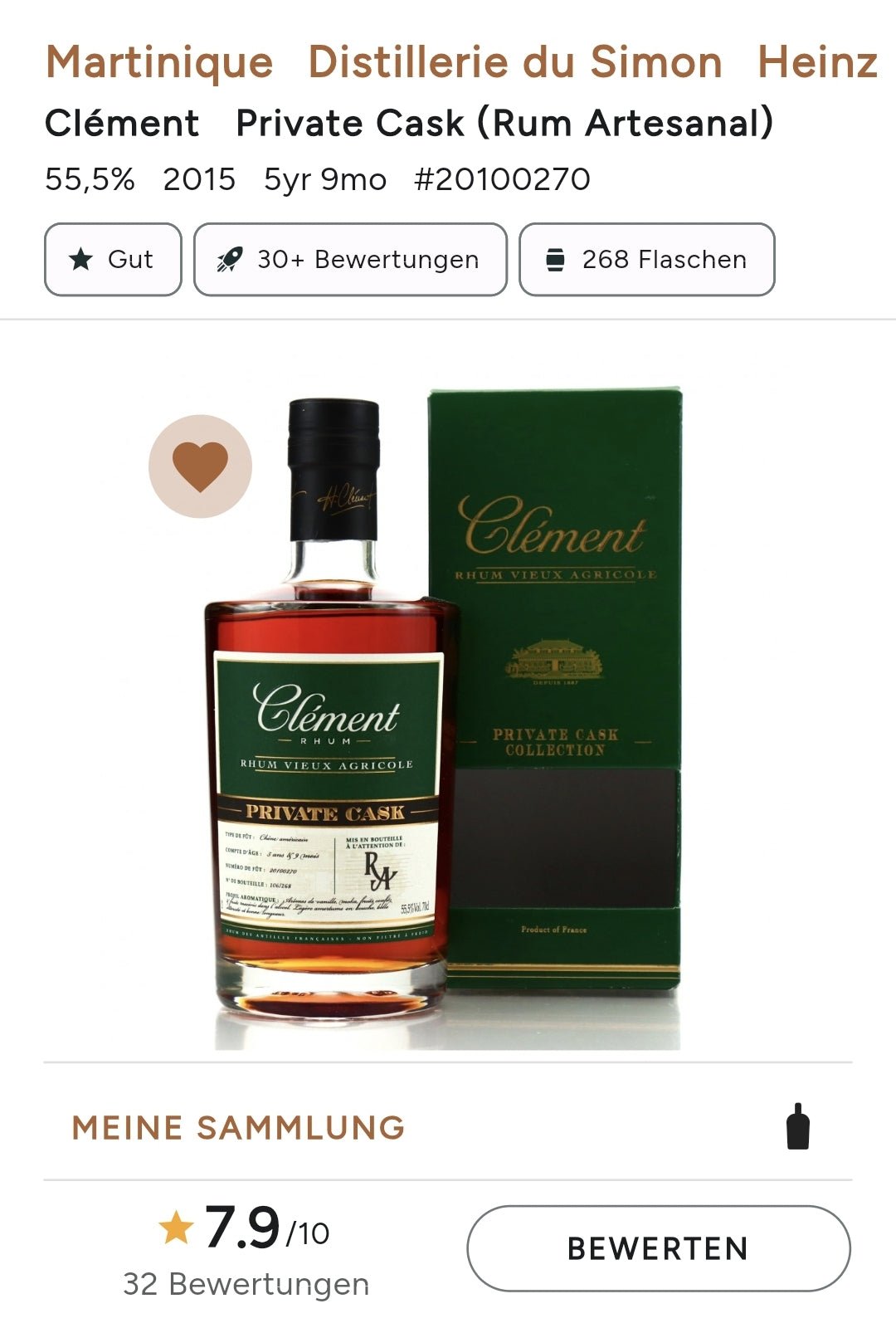 Clement privátní sud 2016 RA Artesanal 55,5% vol. 0,7l rum z Martiniku Rhum Artesanal