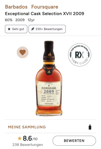 Foursquare Barbados 2009 cask strength  Juli 2021 60% vol. 0,7l Exceptionel cask collection Mark XVII 12 Years Fassstärke