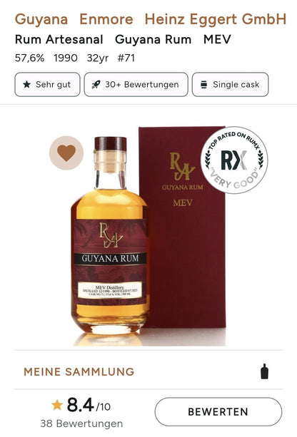 Ra Rum Artesanal Guyana 1990 S 2023 MEV 32y 57,6% 0,5 l single cask #71  limitiert auf insgesamt 260 Flaschen