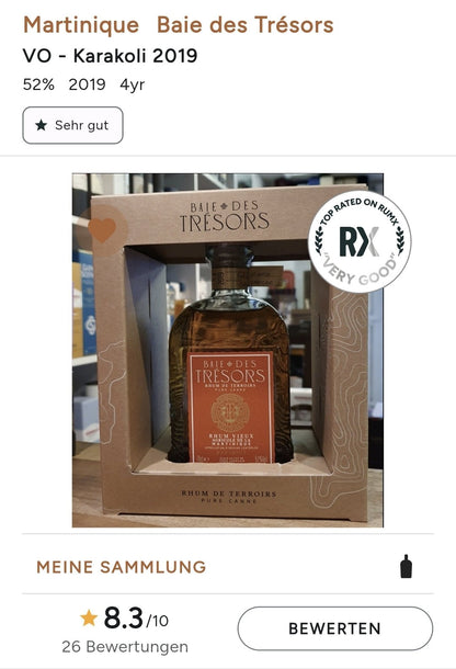 Baie des Tresors Karakoli 2019 52 % vol. 0,7l rum Martinique Rhum Agricole aged