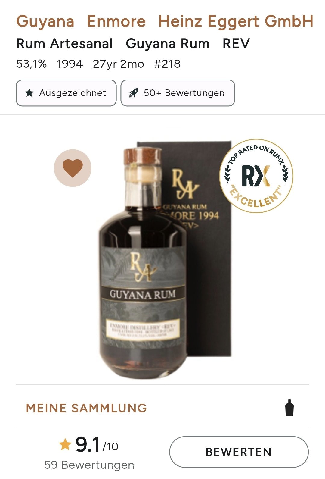 RA Enmore 1994 2021 25y Guyana Distillery mark rev 0,5l 53,1% vol. #218 rum Artesanal