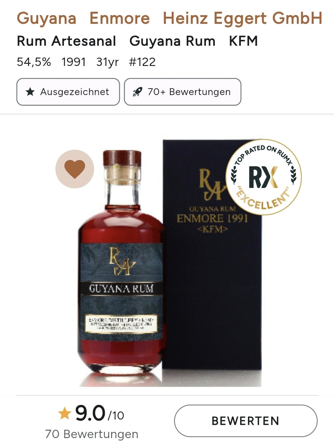 RA Guyana Enmore 1991 2022 KFM 54,5% 0,5l Rum Artesanal single cask #122