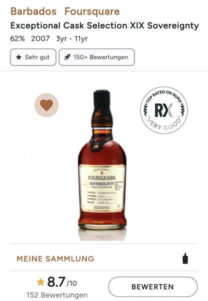 Foursquare Sovereignty 14y Barbados Rum Exceptional collection 62 % vol. 0,7l limitiert limited -