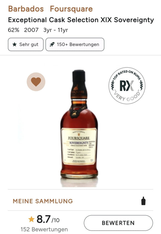 Foursquare Sovereignty 14y Barbados Rum Exceptional collection 62 % vol. 0,7l limitiert limited -