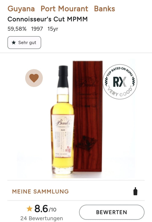 Banks MPMM Port Mourant 1997 2013 sin caja Guyana Uitvlugt 0,7l 59,5% vol. ron single cask