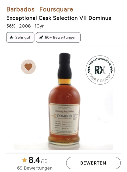 Foursquare Dominus Barbados Rum Exceptional collection 56 % vol. 0,7l limitiert limited