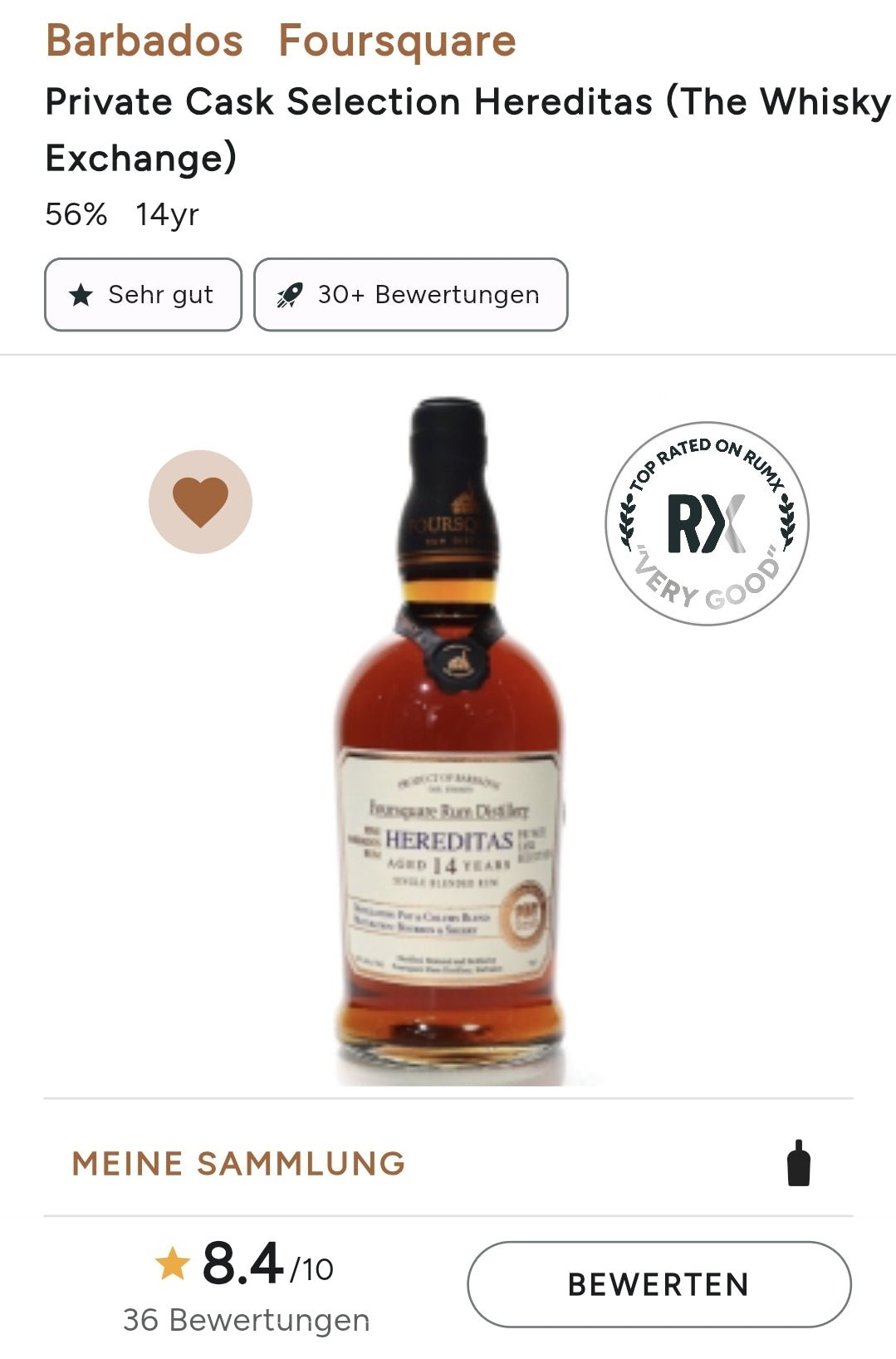 Foursquare Hereditas TWE exclusive 14y Barbados Rum 56% vol. 0,7l limitiert limited