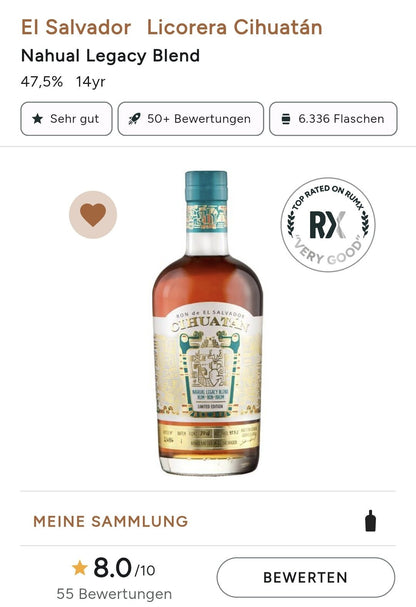 Cihuatan Nahual Lagacy batch 1 Edition blend Rhum Rum aus El Salvador 0.7l 47.5%