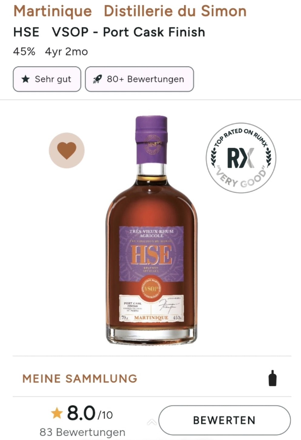 alt
HSE Rhum Agricole Rum Extra Vieux VSOP Port cask Martinique 45% vol. 0,7l  3 roky a 10 měsíců americký dub