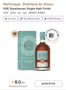 HSE 2013 2020 Rozelieures cask 44% vol. 0,5l Rum Agricole Rhum Martinique  limitiert auf 4100 Flaschen