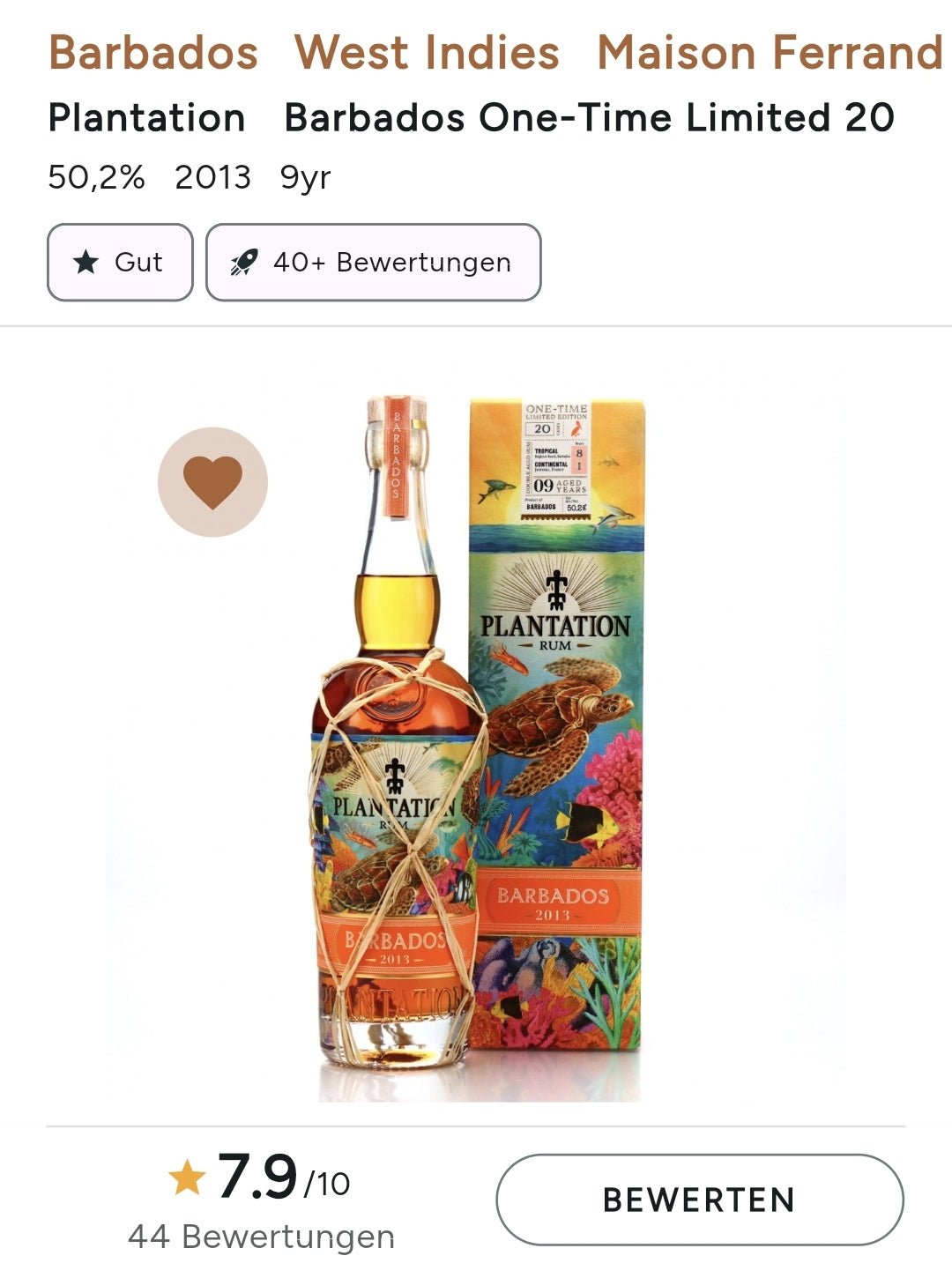 Plantation one time Barbados 2013 2022  0,7l 50,2% vol. limited Edition Rum Sonderedition limitiert
