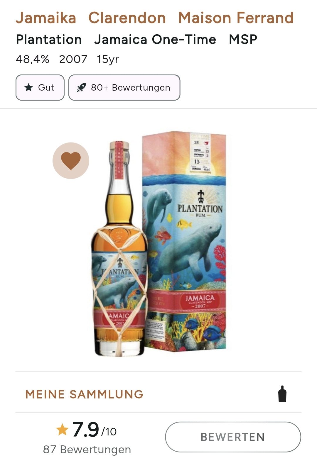 Plantation Jamaica édition unique MSP 2007 2021 Clarendon Distillery 0,7l 48,4% vol. rhum en édition limitée