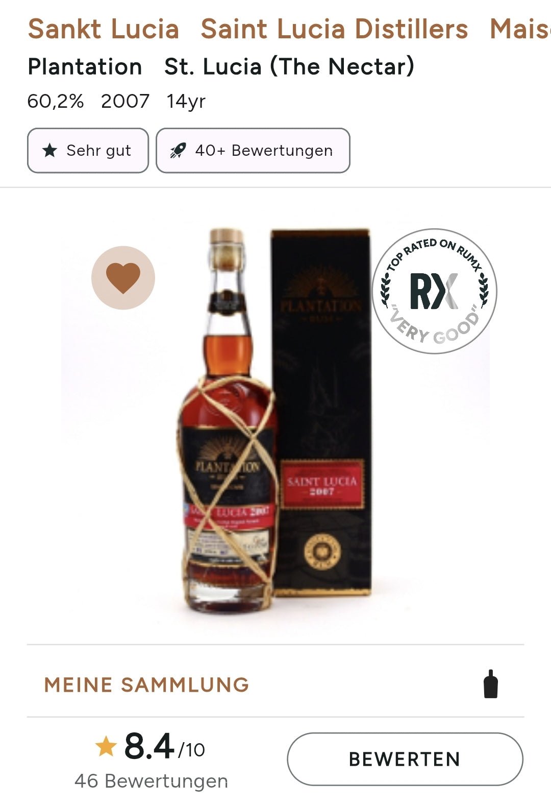 alt
Plantation Saint Lucia 2007 Nectar 0,7l 60,2% vol. single cask rum cask bottling special edition