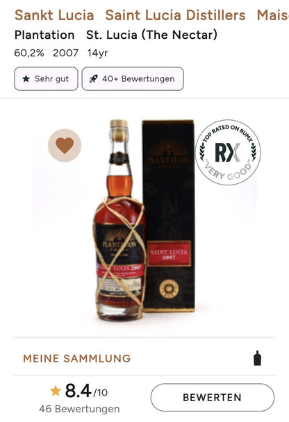 alt
Plantation Saint Lucia 2007 Nectar 0,7l 60,2% vol. single cask rum cask bottling special edition
