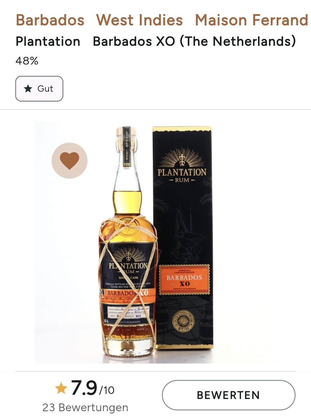 Plantation Rum Barbados XO 2019 0,7l 48% single cask Fassabfüllung Sonderedition limitiert