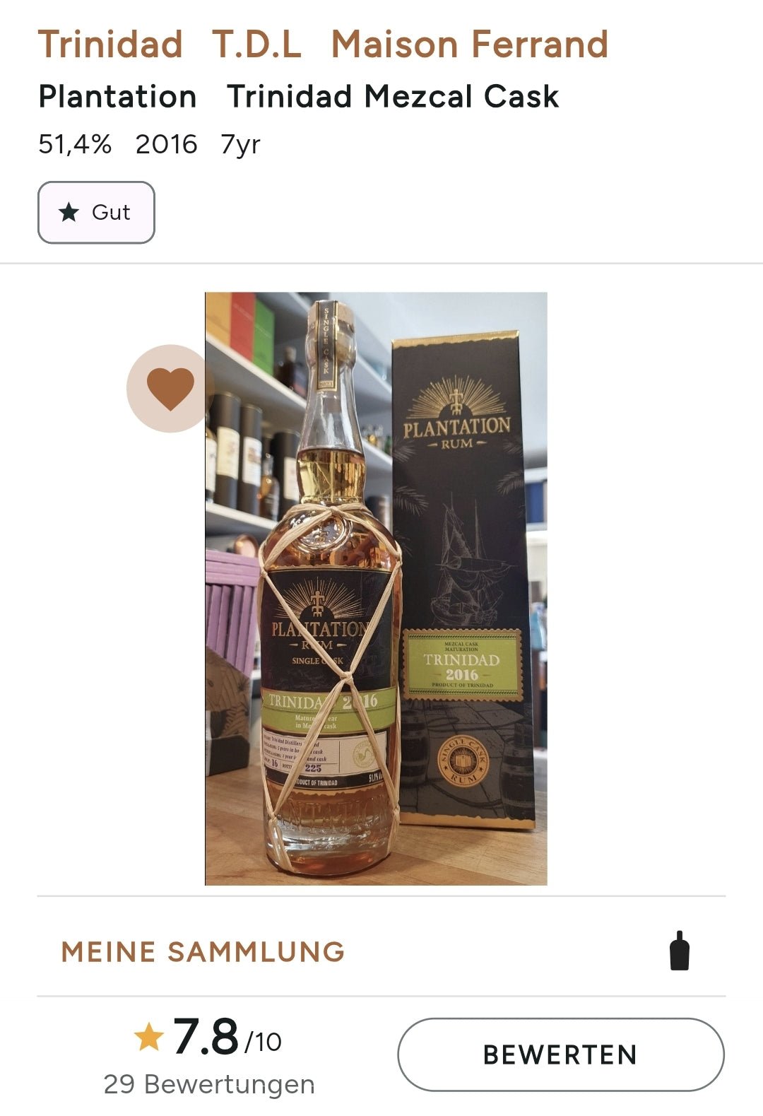 Plantation Trinidad 2016 2023 mezcal koch Finish XO 0,7l 50,5 ? % vol. single cask Rum Trinidad Distillers