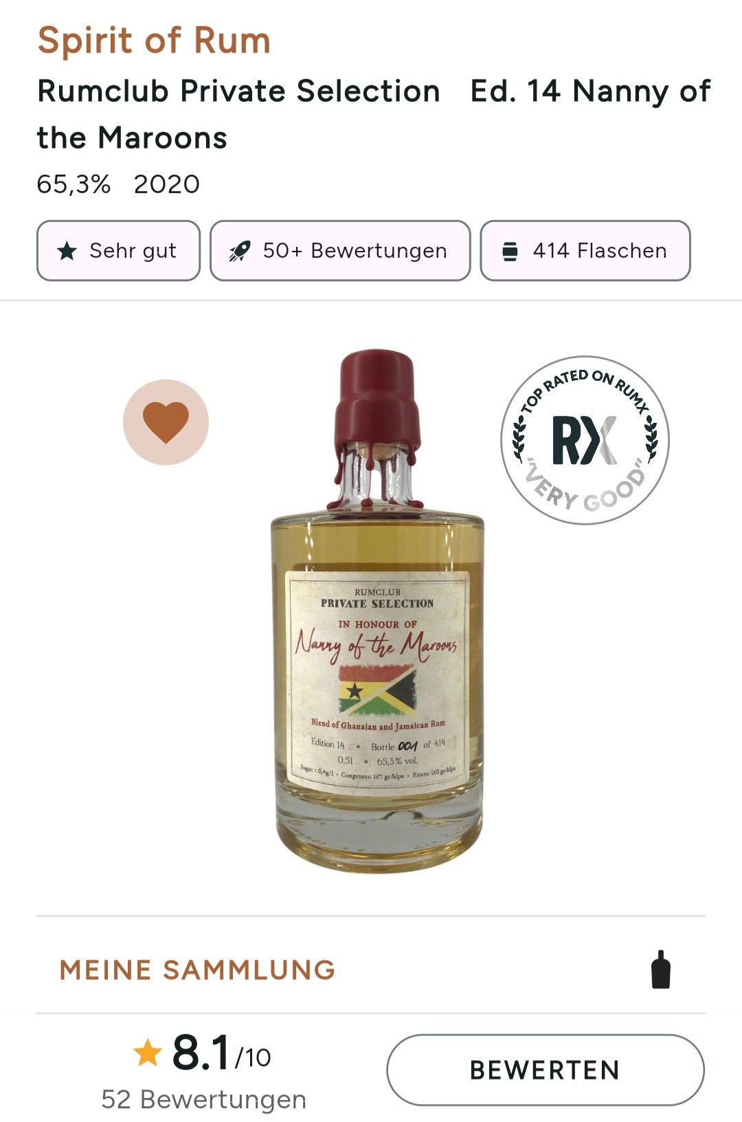 Rumclub Ed. 14 Nanny of the Maroons 0,5l 65,3%vol Private Sel.