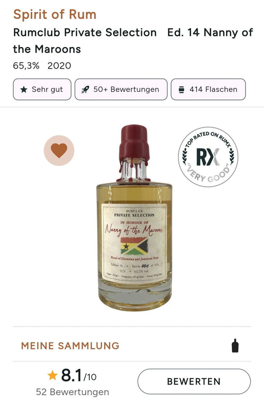 Rumclub Ed. 14 Nanny of the Maroons 0,5l 65,3%vol Private Sel.
