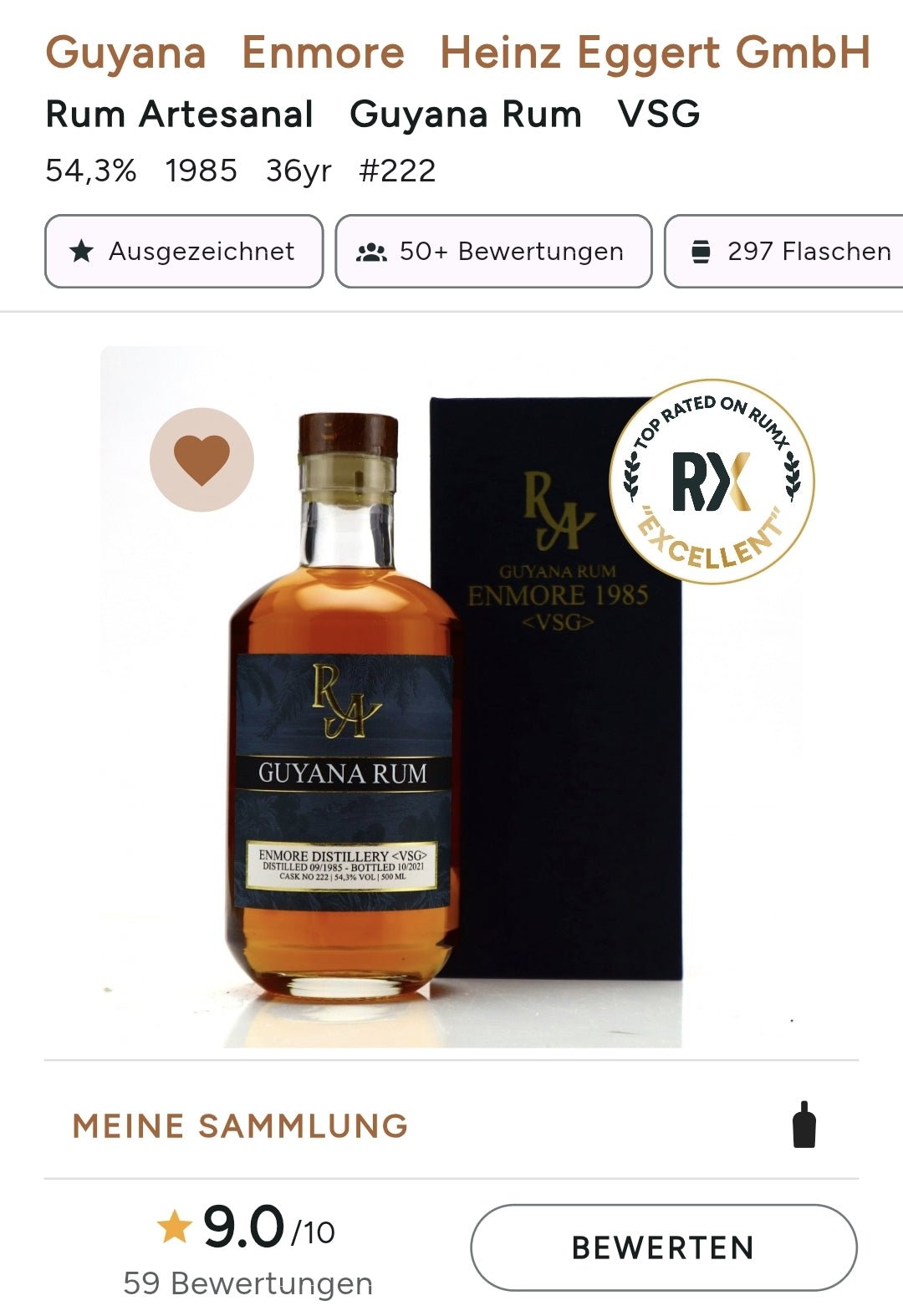 RA Guyana Enmore Dist. 1985 2021 VSG 0,5l 54,3% vol. Rum Artesanal single cask