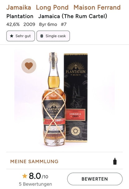 Plantation Jamaica Tokay Wine cask 2009 42,6% 0,7l Rum single cask cask bottling special edition limited to 7 casks Esters