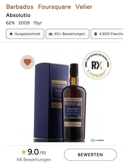 Foursquare 15-year Absolutio Velier Single Blended Rum 62 %vol. 0,7L Rum