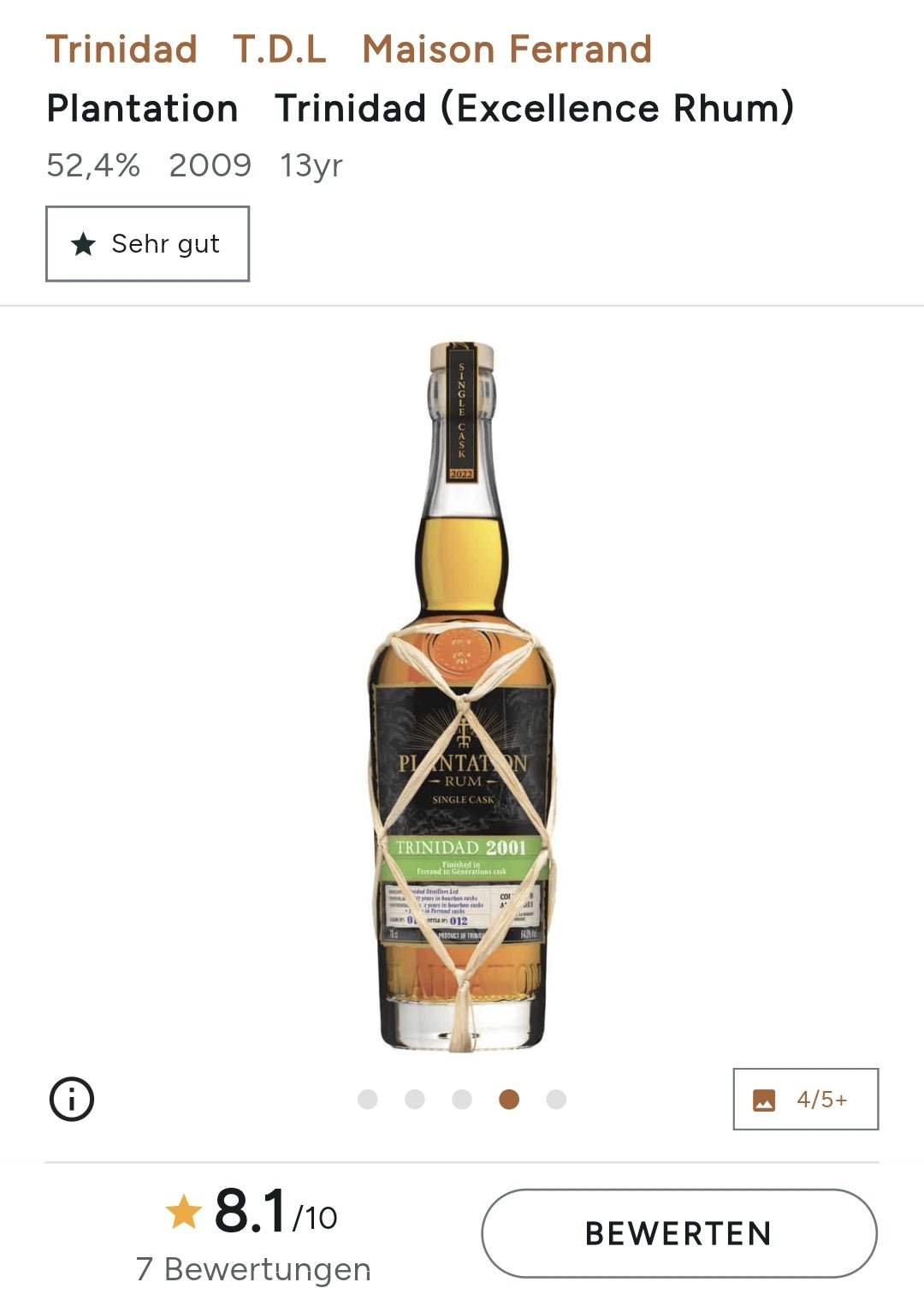 Plantation Trinidad 2009 2022 Tokay wine Cask XO 0,7l 52? % vol. single cask Rum pe Trinidad Distillers