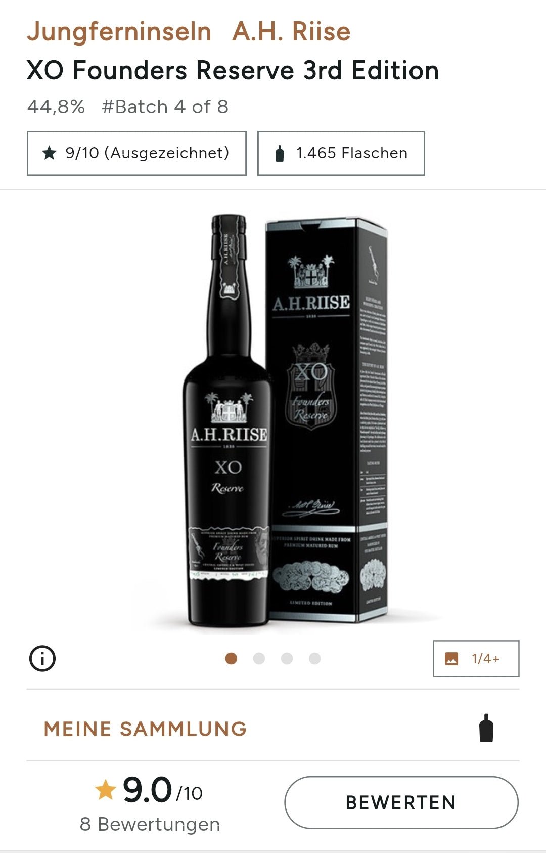 A.H.Riise XO Founders 2 bleu 2022 Réserve 0,7l 44,3% vol. Rhum édition limitée - inn-out-shop