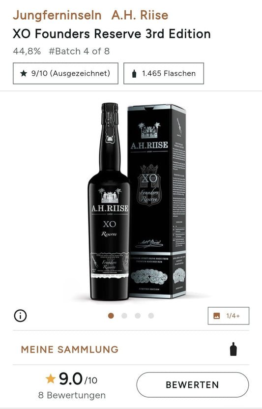 A.H.Riise XO Founders 2 blue 2022 Reserve 0,7l 44,3% vol. Rum limited - inn-out-shop