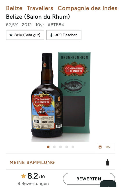 Compagnie des Indes Belize 2012 2022 Travellers 10y 62,5% vol. 0,7l Rum