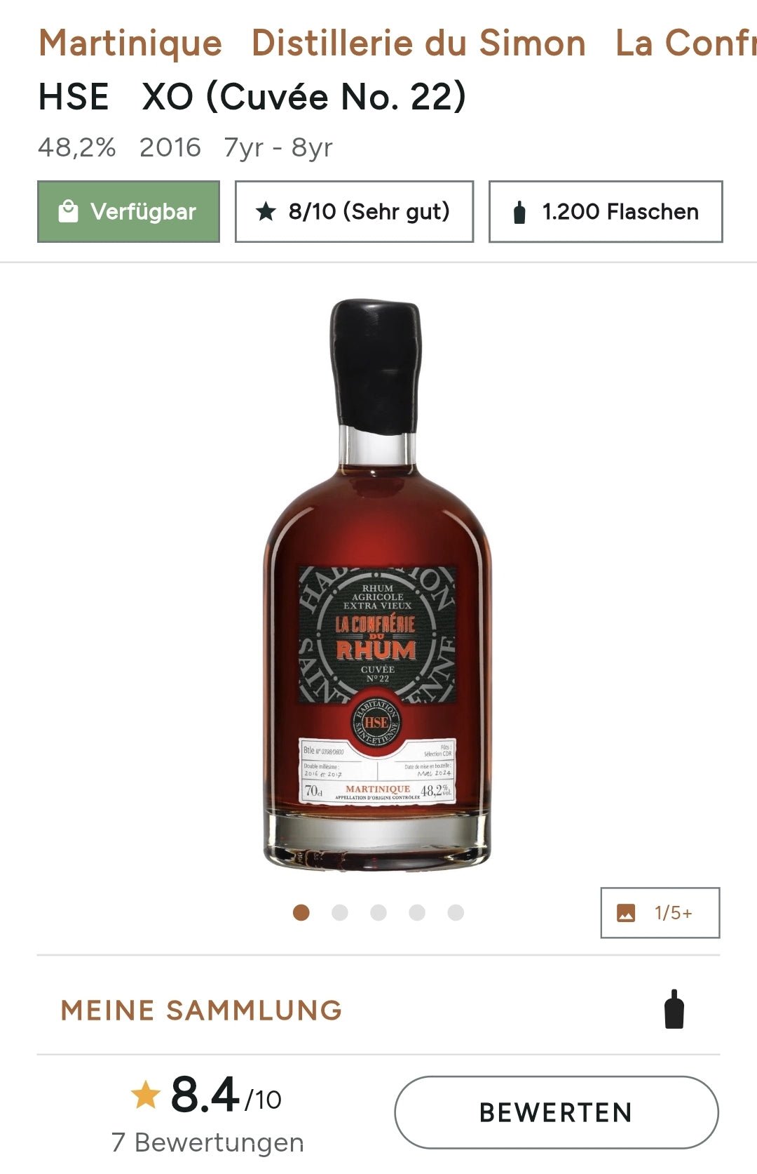 HSE Confrerie du Rhum Cuvee No. 22 2016 2017 2024 Agricole Rum Extra Vieux 48,2% vol. 0,7l Fassstärke