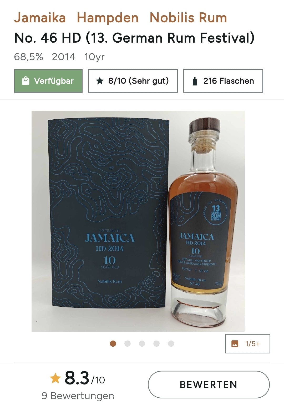Nobilis Jamaica HD 2014 2024 Hampden 10y 0,7l #46 GRF 68,5% vol.single cask rum