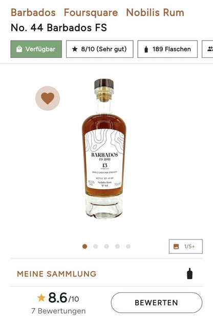 Nobilis Rum Barbados 2011 Foursquare 0,7l #44 60,5% vol.single cask