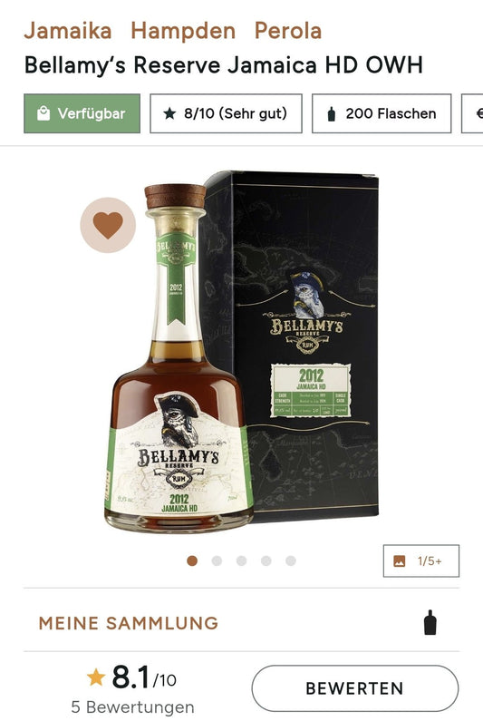Bellamy's Reserve Jamaica HD OWH 2012 2024 Hampden Dist. 0,7l 59,5% vol. Belamys Rum Limited Edition