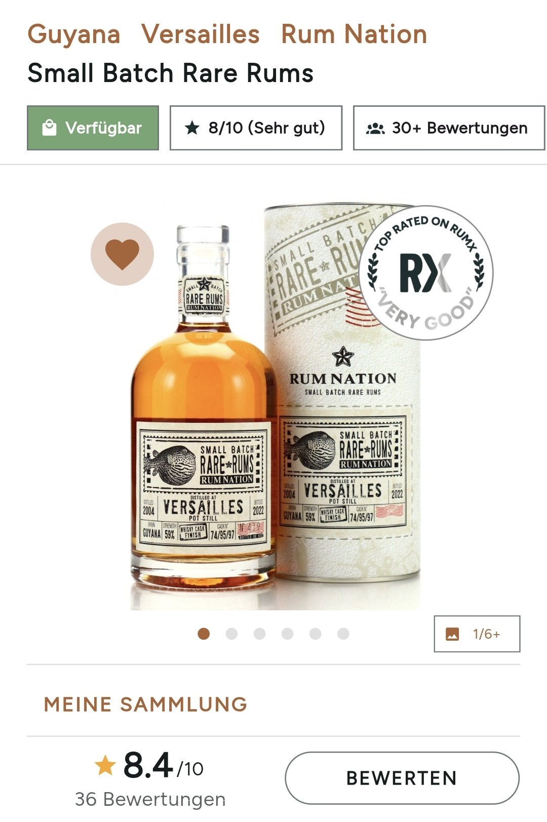 alt
Rum Nation Guyana Versailles 2004 2022 0,7l 59% vol. Single Cask Rum