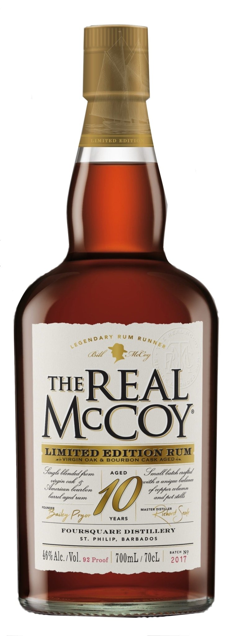 The Real McCoy 10Y limited Edition Virgin Oak single blended Rum 46%vol. 0,7l Barbados Foursquare Distillery batch 2017