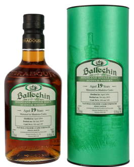 Ballechin 2004 2023 19y Madeira cask 0,7l Fl 53,5%vol. Highland whisky  limitiert auf  1323  Flaschen    Ballechin 19 y.o. Madeira Casks – Heavily Peated Highland Single Malt Scotch Whisky   19 Jahre Dest. 04/2004 05/07/2023: Madeira Puncheons  Fassnr. 184, 189  53,5% vol. Cask Strength
