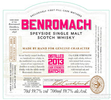 Cargue la imagen en el visor de la galería,Benromach Vintage Cask Strength 2013 2023 Batch 1  0,7l 59,7 % vol. Whisky
