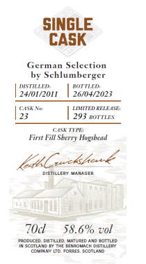 Benromach Single cask 2011 2023 ffsh #23 German selection 0,7l 58,6% vol. Whisky - inn-out-shop