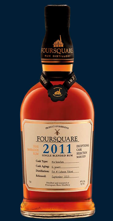 Foursquare 2011 Barbados cask strength 60% vol. 0,7l Rum Exceptionel cask collection Mark XVII 12 Years. die 18. Edition der Exceptional Cask Selection von Richard Seale single blended aus schweren und leichten Rum Marques reifte vor dem Verschnitt und der Abfüllung auf Barbados' tropischem Klima, 12 Jahre in Ex-Bourbon Fässern aus Amerikanischer Weißeiche