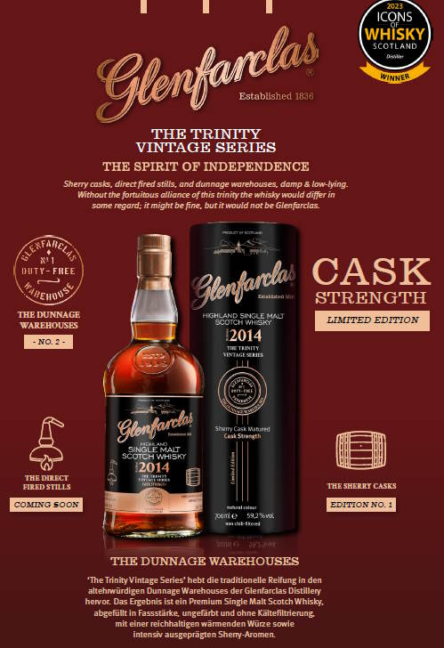 alt
Glenfarclas 2014 cask strength sherry cask m.schwarze tin 0,7l 59,2%vol. the trinitity Vintage Series Edition single malt scotch whisky