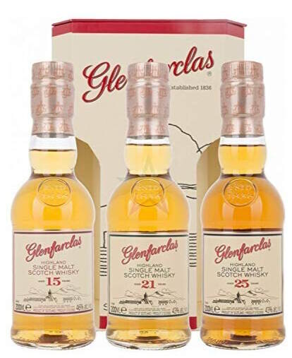 Glenfarclas Tri pack 25y, 21y, 15y single malt scotch whisky 3x 200ml 44% vol.&nbsp;