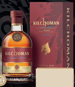 Kilchoman Casado  Limited Edition 2022 single malt whisky 0,7l 46 % vol.  2 y portuguese Red wine cask finish  Flaschen Deutschland . 12.900 Fl.   : campfire smoke ripe summer stone fruits, peach, plum cherry. marzipan layered maritime .  Palate: red wine vatting pepper spice first taste. Dry, salty peat smoke fruit  apricot lemon long finish hot, spicy Portuguese red wine vats. Stewed, cooked fruit sweet-jam sweetness smoke 