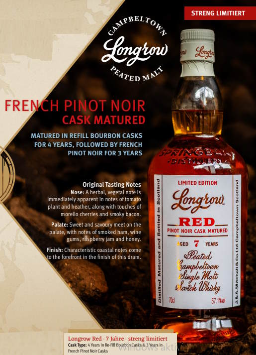 Longrow red 7y 2024 red Pinot Noir Cask 0,7l 57,1% vol. Schottland