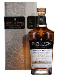 Midleton Very Rare Irish Whiskey  Vintage 2024 0,7l 40% vol. Irish Whiskey  es werden hierfür jedes Jahr die besten Single Pot Still und Grain Whiskeys der Midleton Distillerie verwendet, alle werden gelagert in leicht angekohlten amerikanischen Bourbon-Fässern