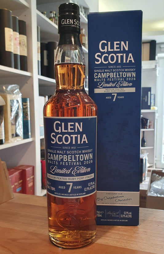Glen Scotia 7y Festival 2026 Medium Peated Ruby Port cask 0,7l 53,9% vol. Whisky Campbeltown