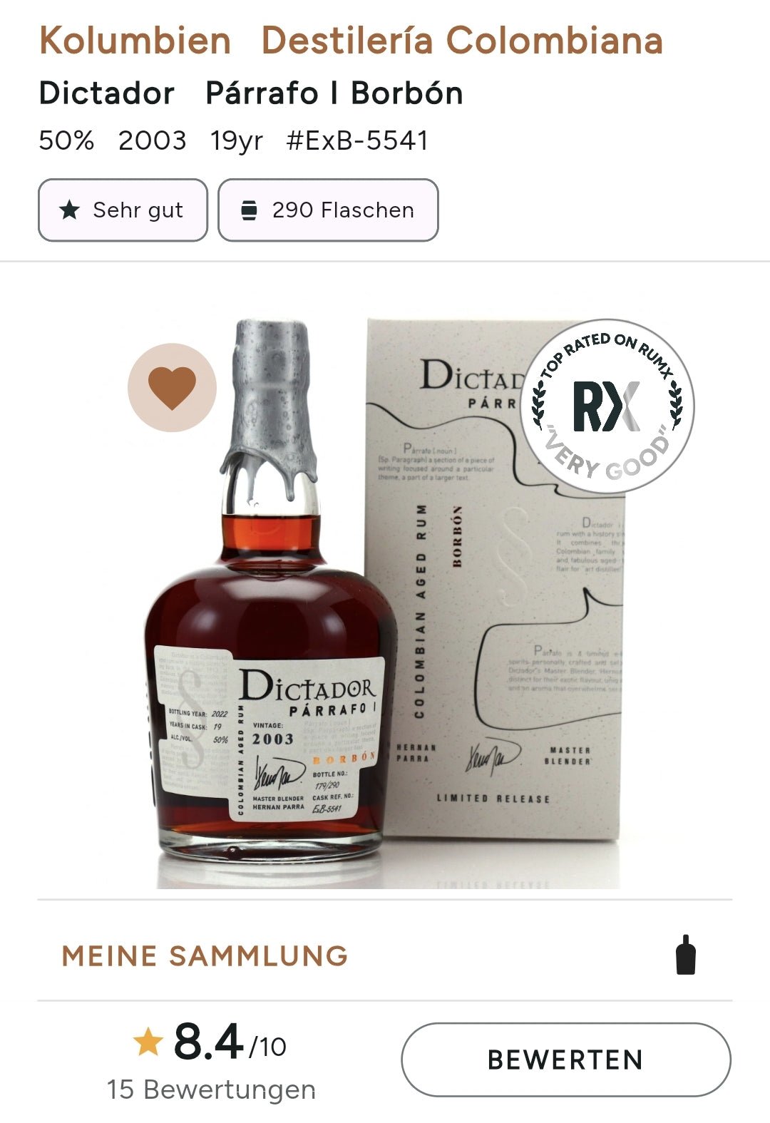 Dictador Parrafo 2003 Bourbon 2022 0,7l 41% vol.