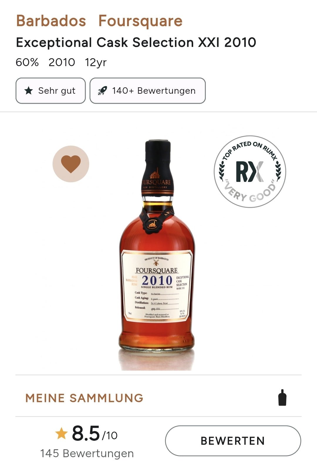 Foursquare 2010 12y Barbados 2022  cask strength 60% vol. 0,7l Rum  naturbelassen, ohne Zusätze,  ohne