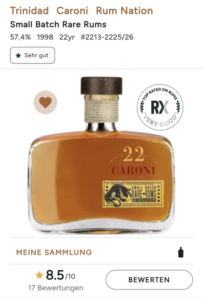 Rum Nation Caroni 22y smal batch 0,7l 57,4% vol. Rum Trinidad 